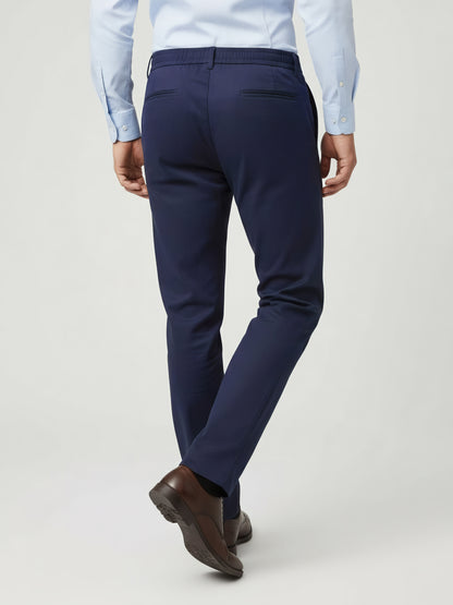 Celio* Men Navy Blue Solid Straight Fit Poly-Blend Trousers