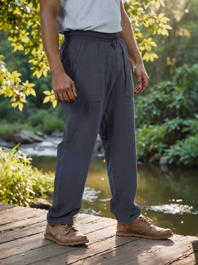 Celio* Men Grey Solid Straight Fit Linen Trouser