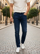 Celio* Blue Solid Cotton Slim Fit Men Jeans