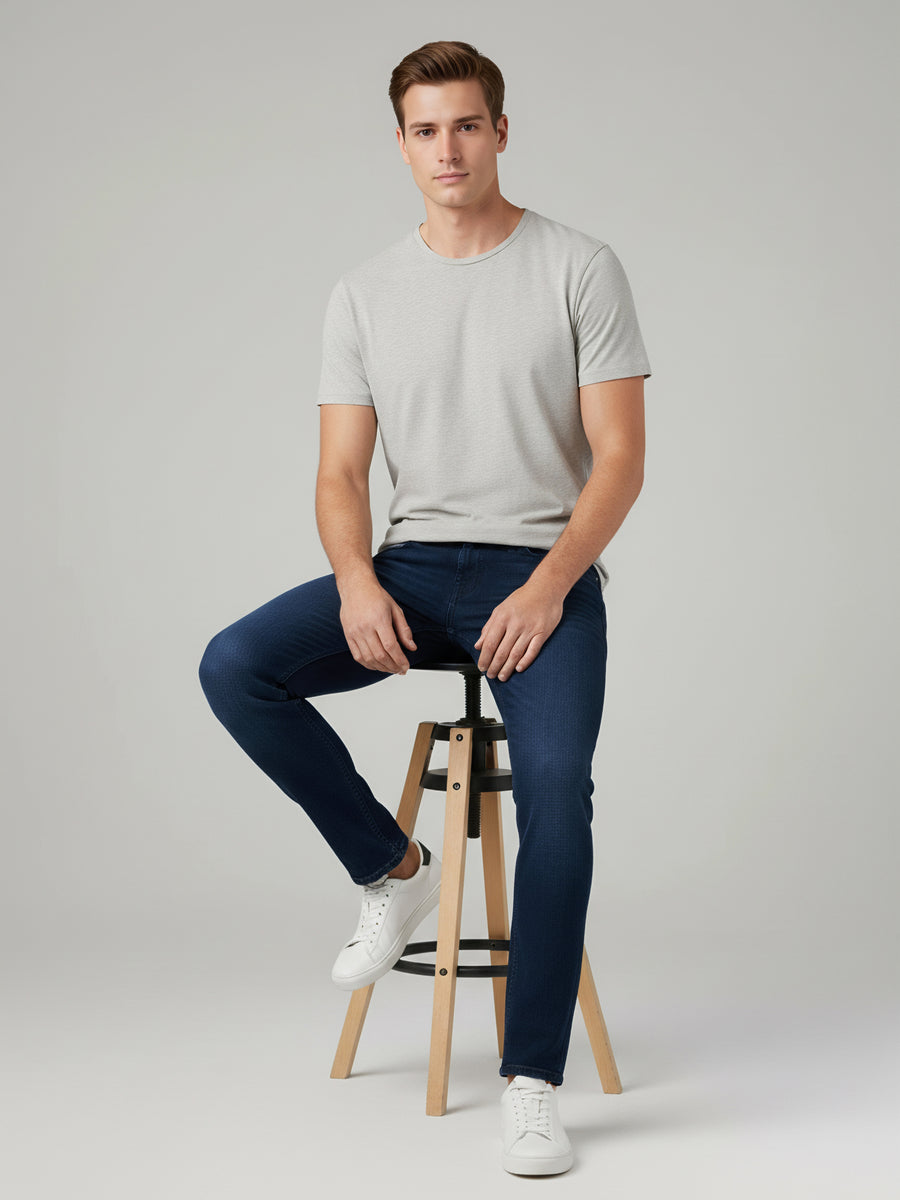 Celio* Blue Solid Cotton Slim Fit Men Jeans