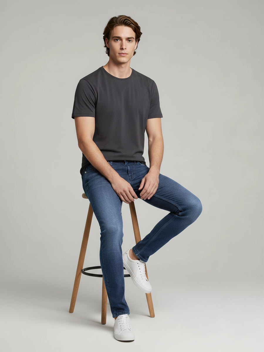 Celio* Blue Slim Fit Cotton Solid Jeans For Men