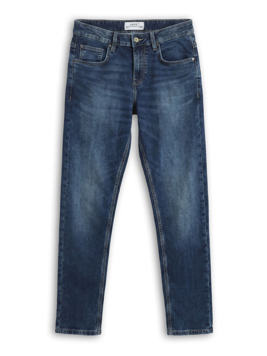 Celio Dobby Slim Fit Cotton Blend Blue Jeans