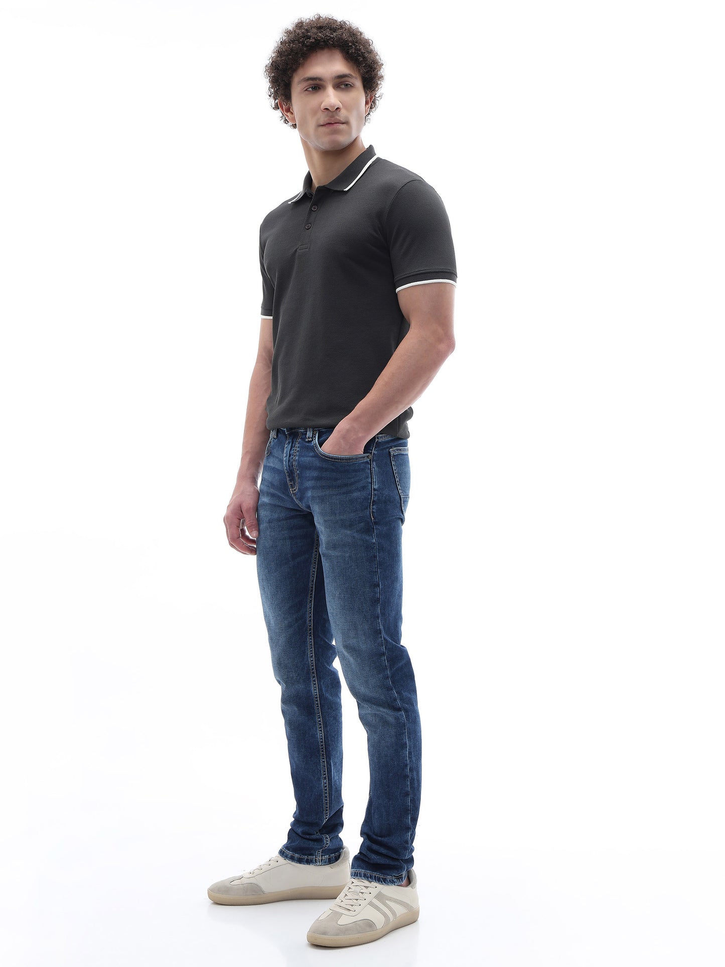 Celio Dobby Slim Fit Cotton Blend Blue Jeans