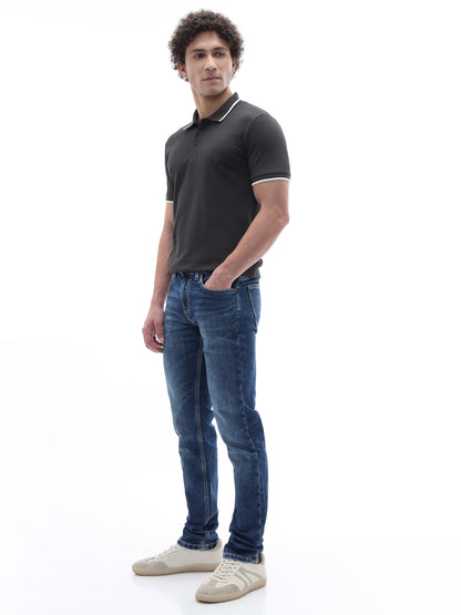 Celio Dobby Slim Fit Cotton Blend Blue Jeans