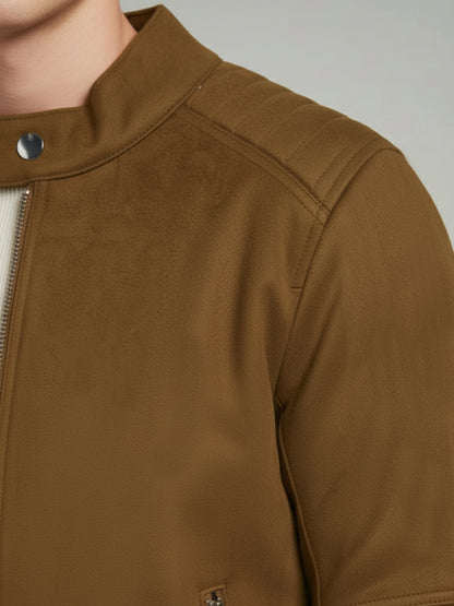 *Celio Men Brown Solid Regular Fit Polyester Jackets