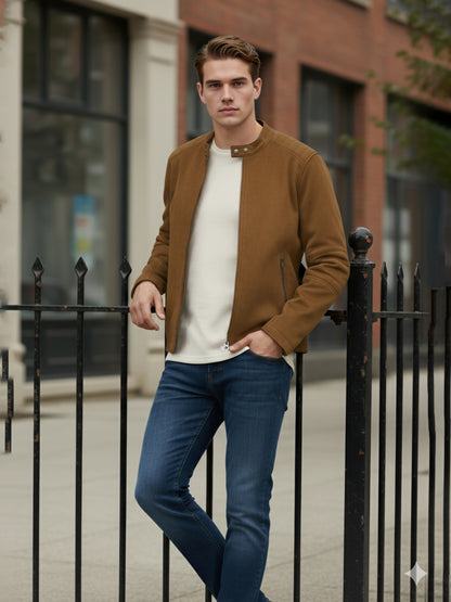 *Celio Men Brown Solid Regular Fit Polyester Jackets