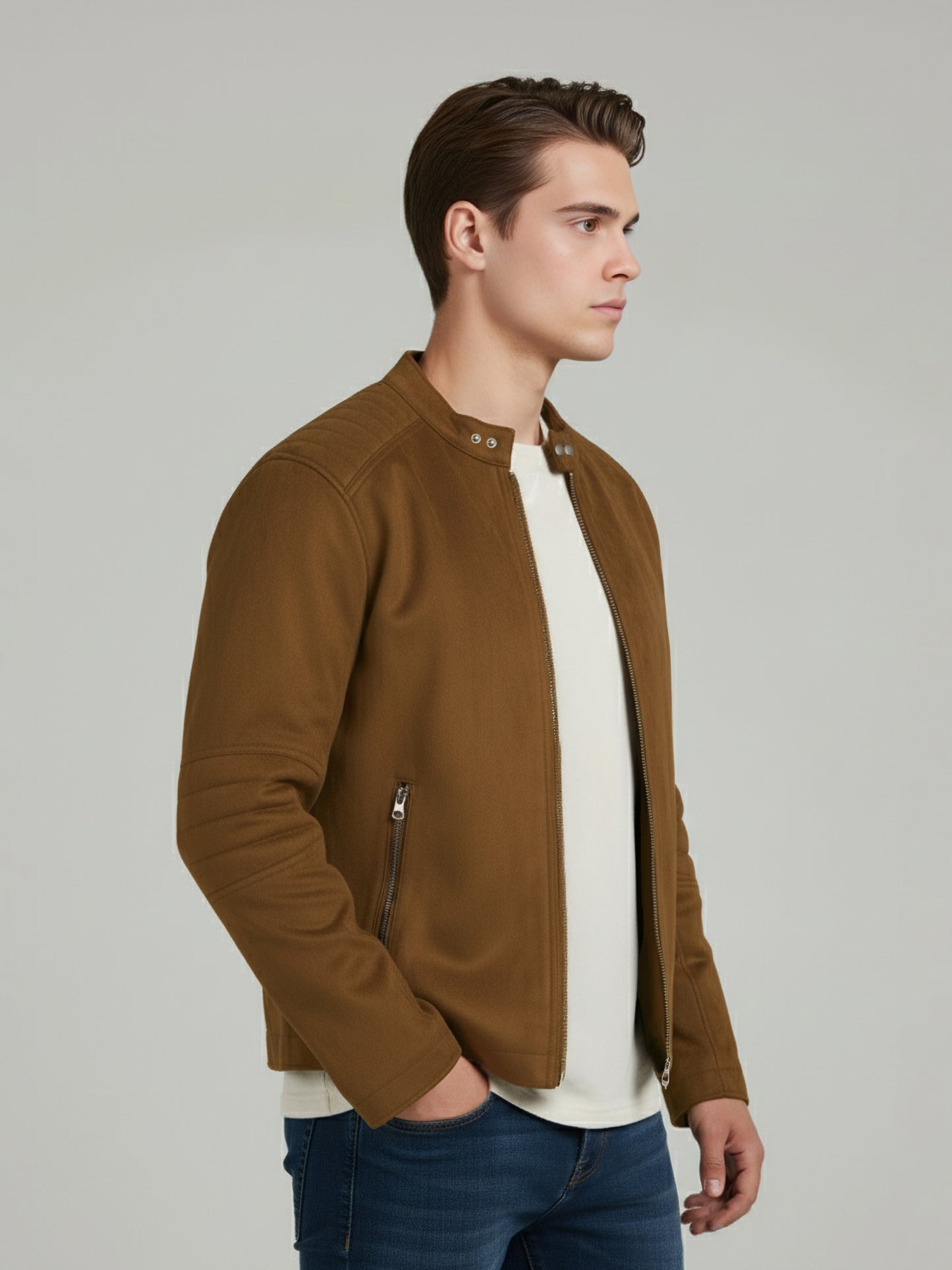 *Celio Men Brown Solid Regular Fit Polyester Jackets