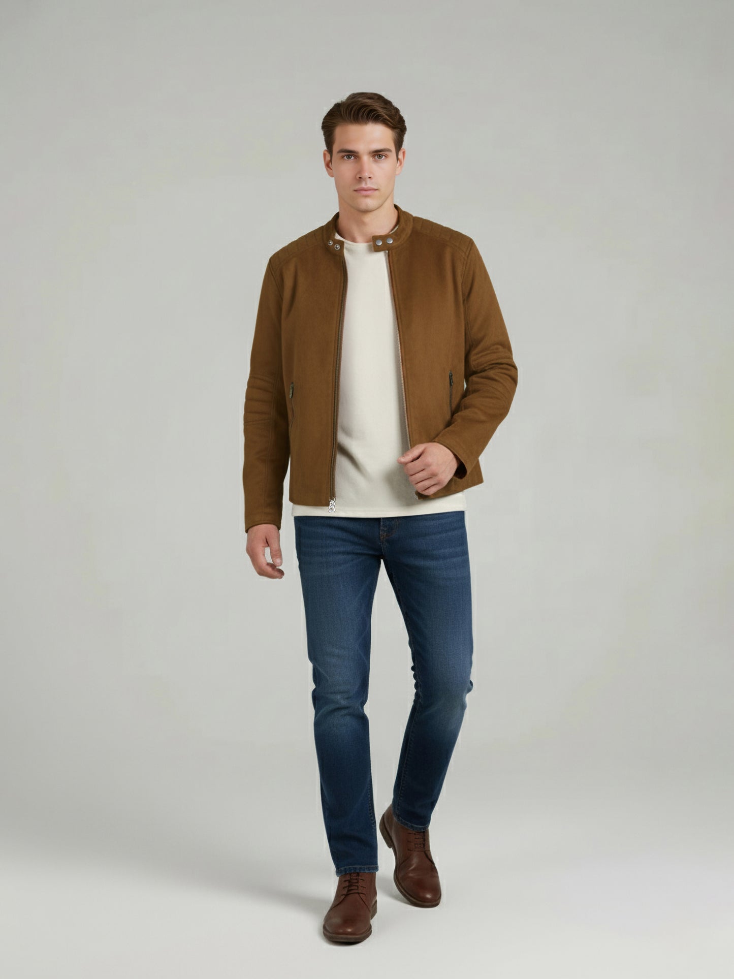 *Celio Men Brown Solid Regular Fit Polyester Jackets