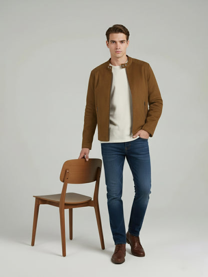 *Celio Men Brown Solid Regular Fit Polyester Jackets