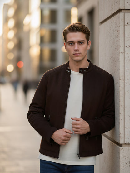 *Celio Men Brown Solid Regular Fit Polyester Jackets