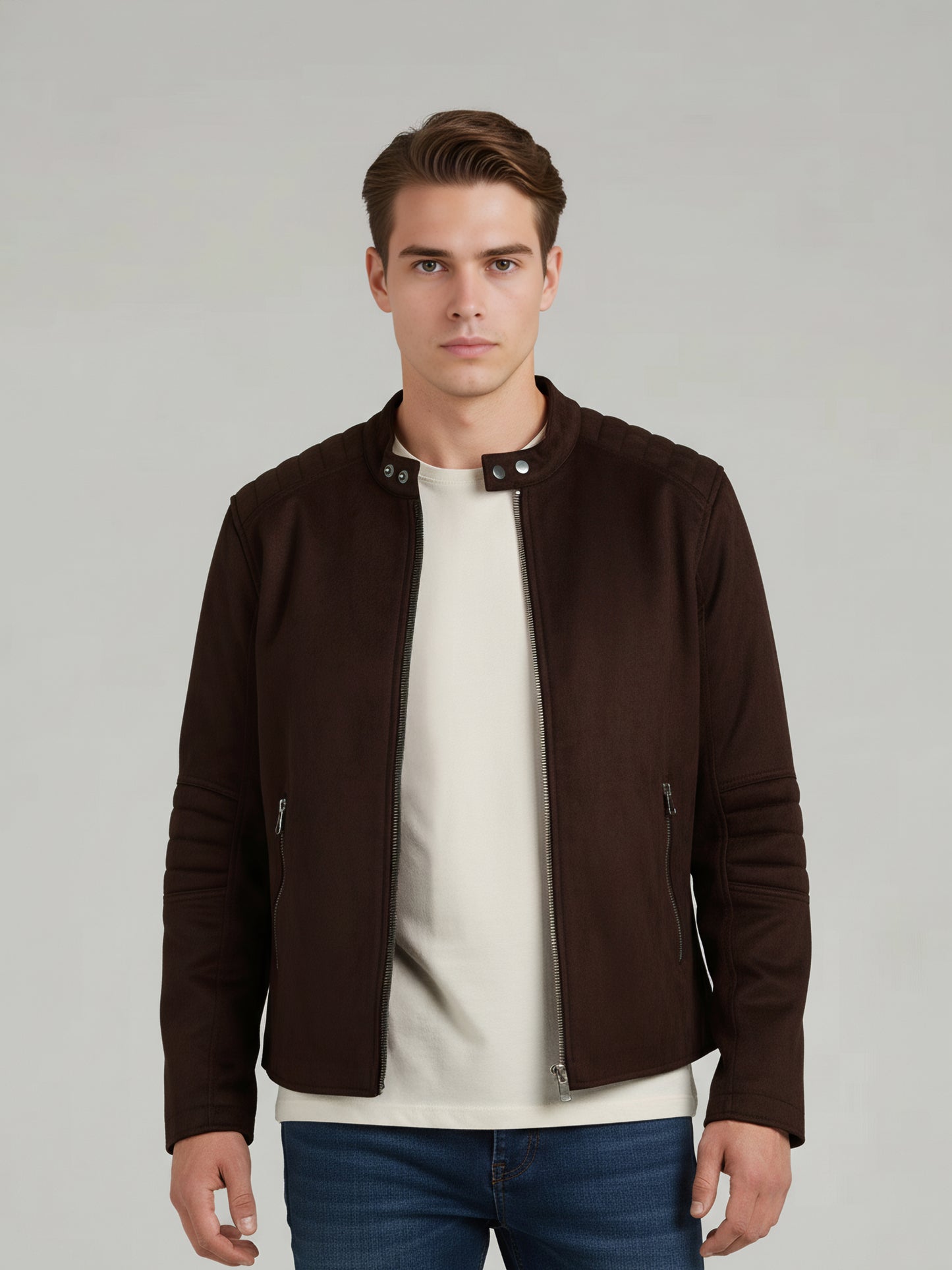 *Celio Men Brown Solid Regular Fit Polyester Jackets
