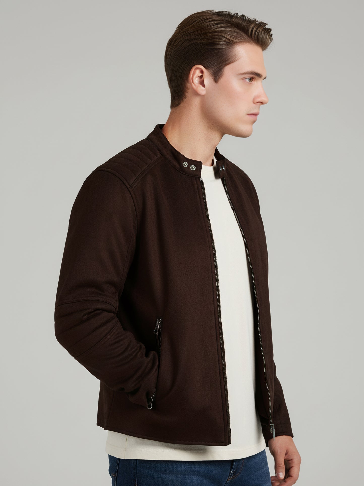 *Celio Men Brown Solid Regular Fit Polyester Jackets