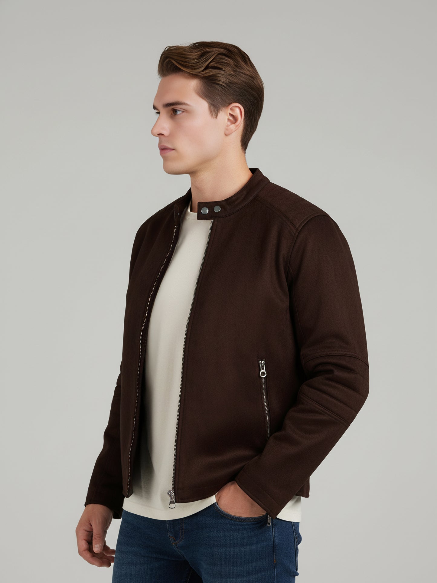 *Celio Men Brown Solid Regular Fit Polyester Jackets