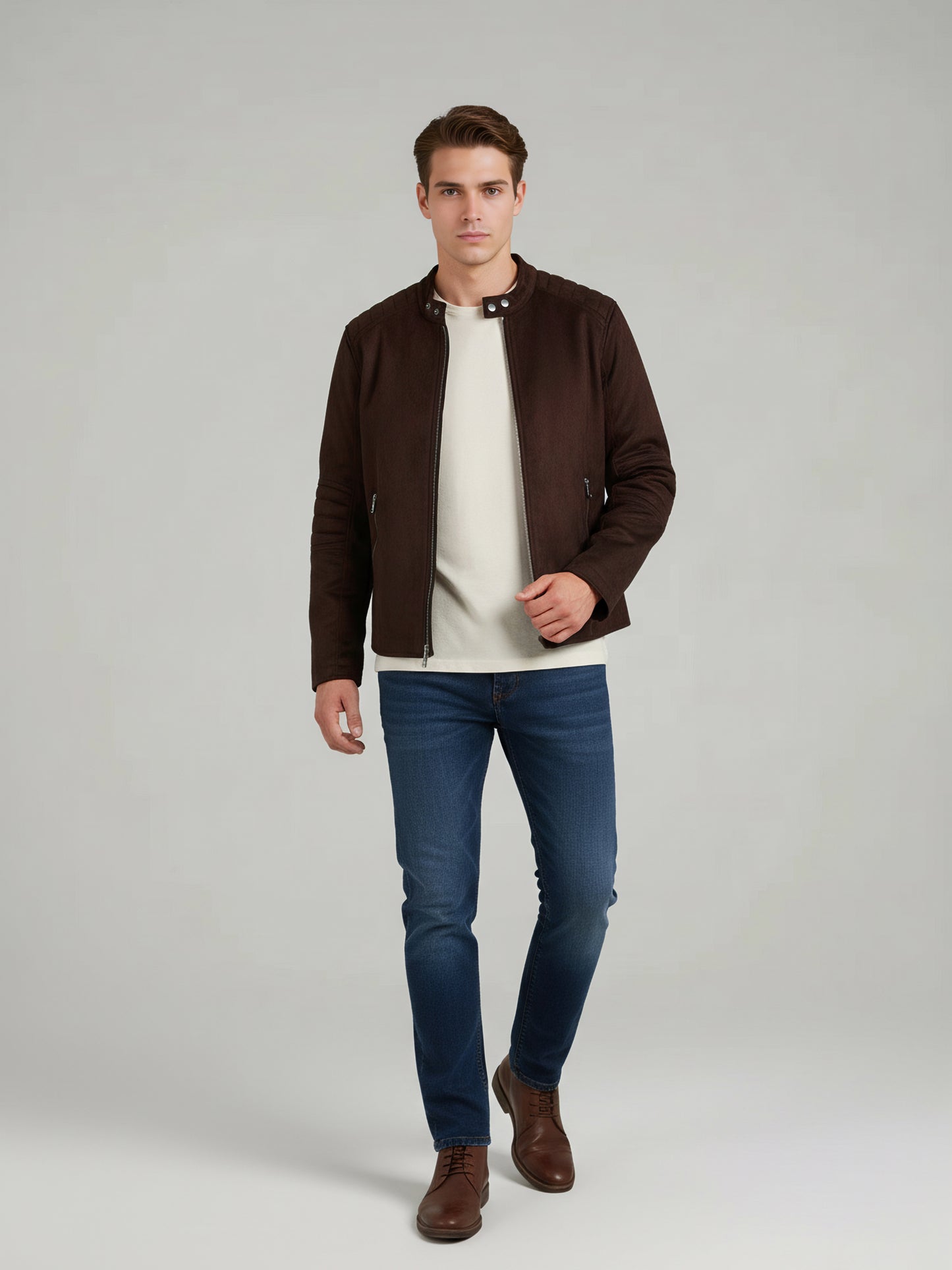 *Celio Men Brown Solid Regular Fit Polyester Jackets