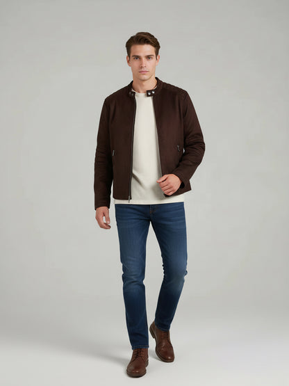 *Celio Men Brown Solid Regular Fit Polyester Jackets