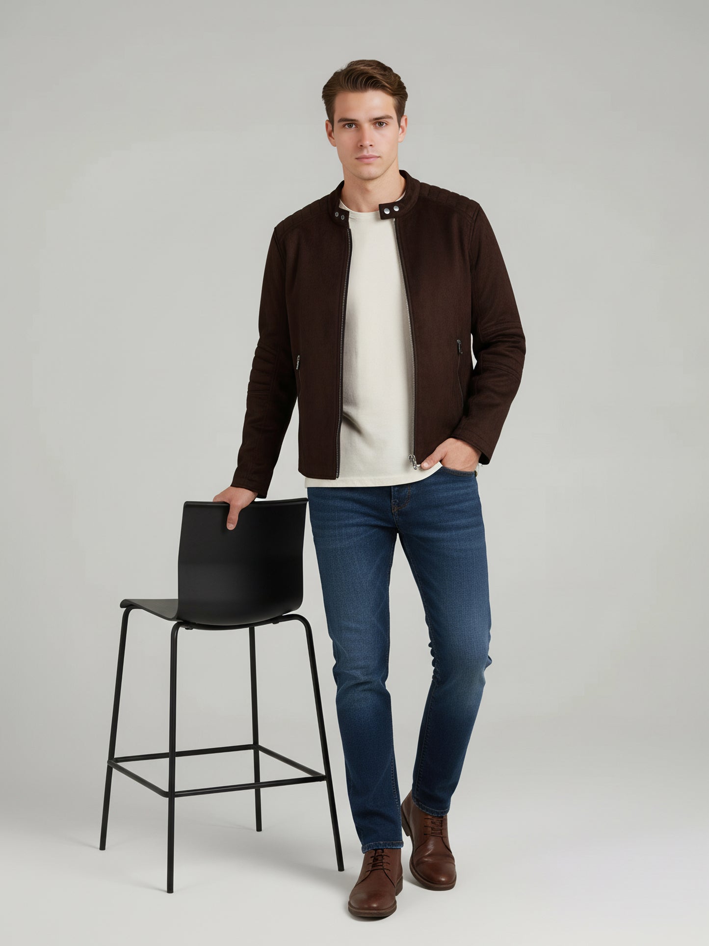 *Celio Men Brown Solid Regular Fit Polyester Jackets