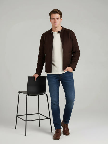 *Celio Men Brown Solid Regular Fit Polyester Jackets