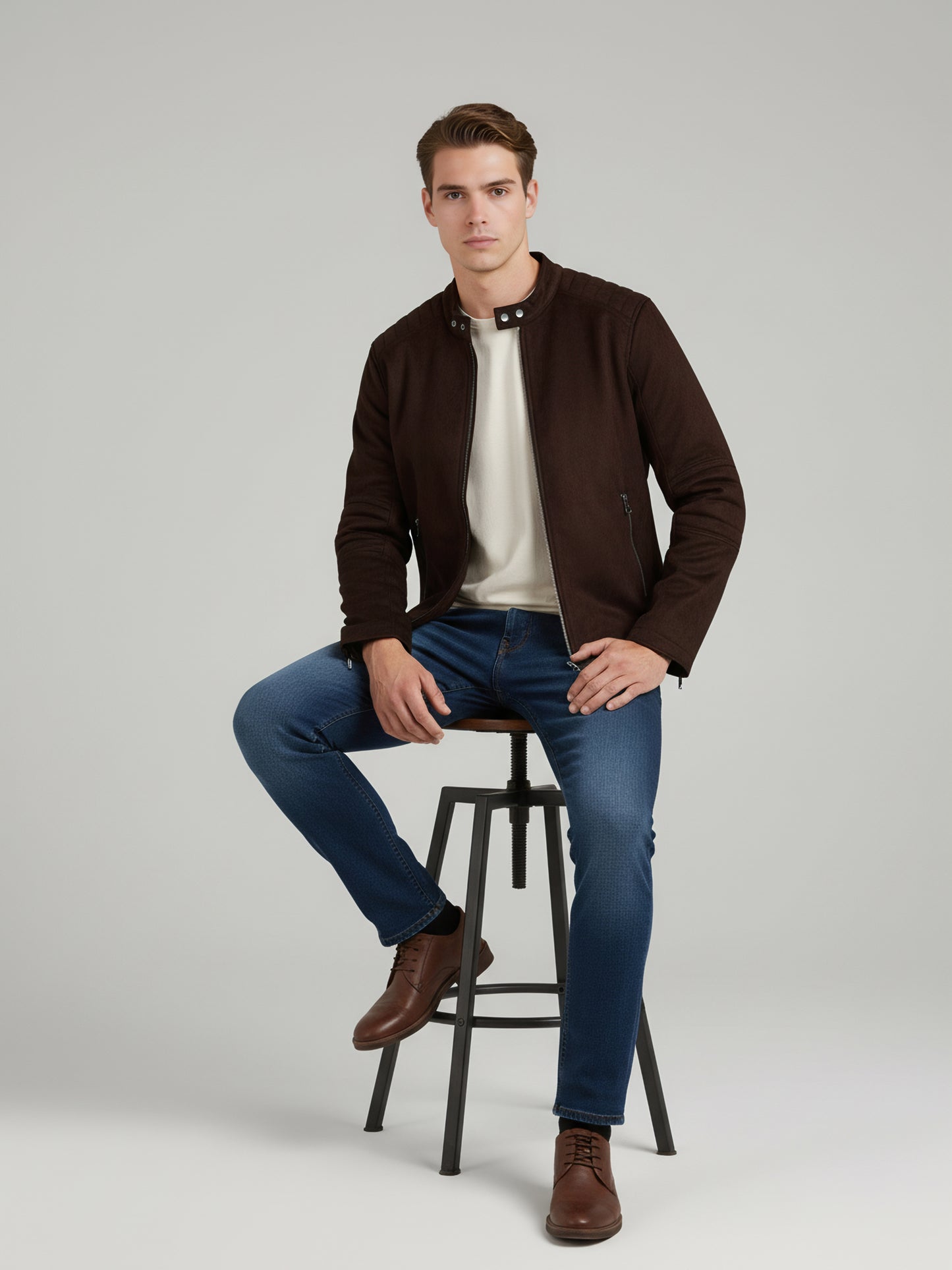 *Celio Men Brown Solid Regular Fit Polyester Jackets