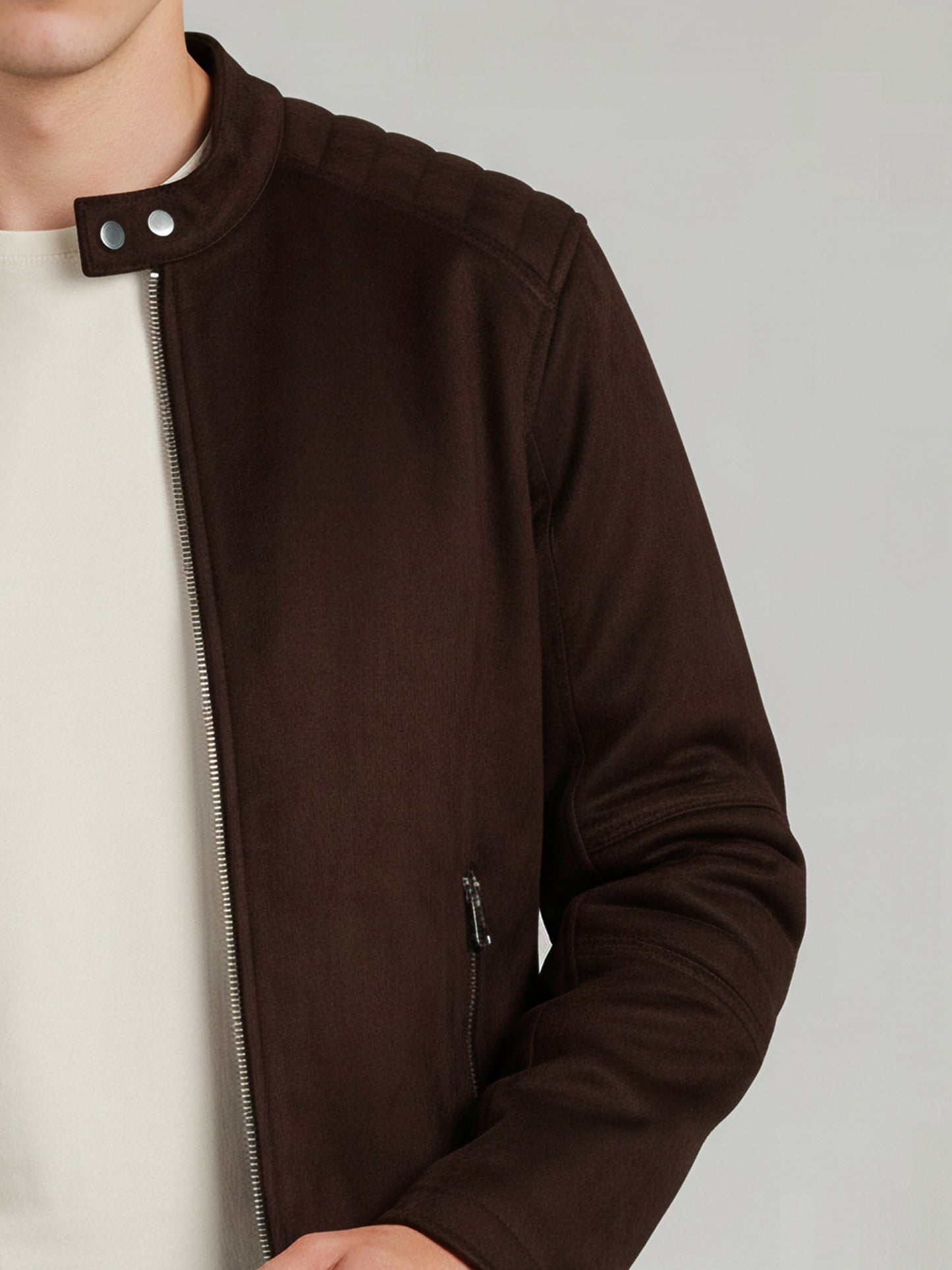 *Celio Men Brown Solid Regular Fit Polyester Jackets