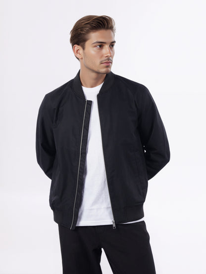 Celio* Men Black Solid Regular Fit Cotton Jackets