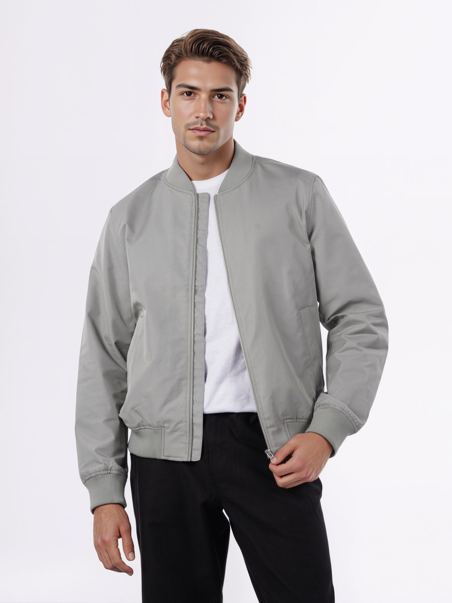 Celio* Men Grey Solid Regular Fit Cotton Jackets
