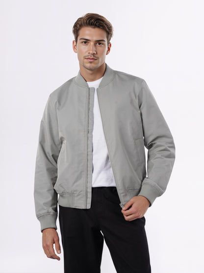 Celio* Men Grey Solid Regular Fit Cotton Jackets