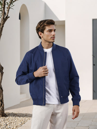 Celio* Men Navy Blue Solid Regular Fit Cotton Jackets