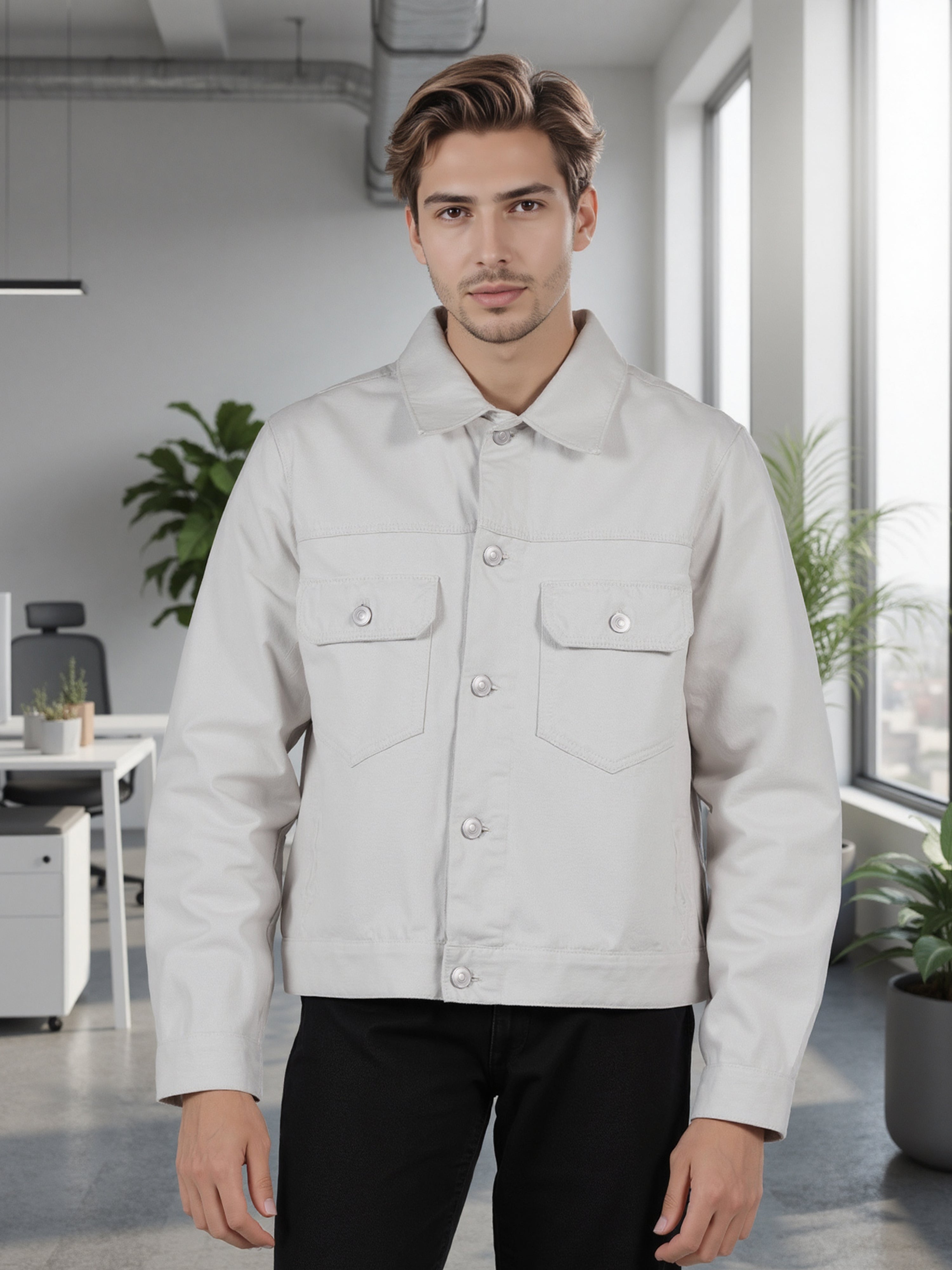 Celio Men Beige Solid Regular Fit Cotton Jackets