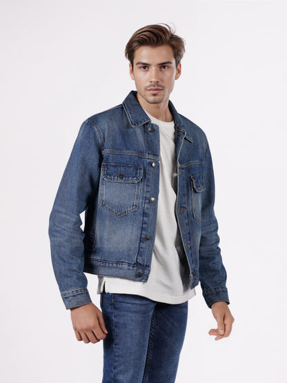 Celio* Men Blue Solid Regular Fit Cotton Jackets