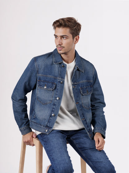 Celio* Men Blue Solid Regular Fit Cotton Jackets