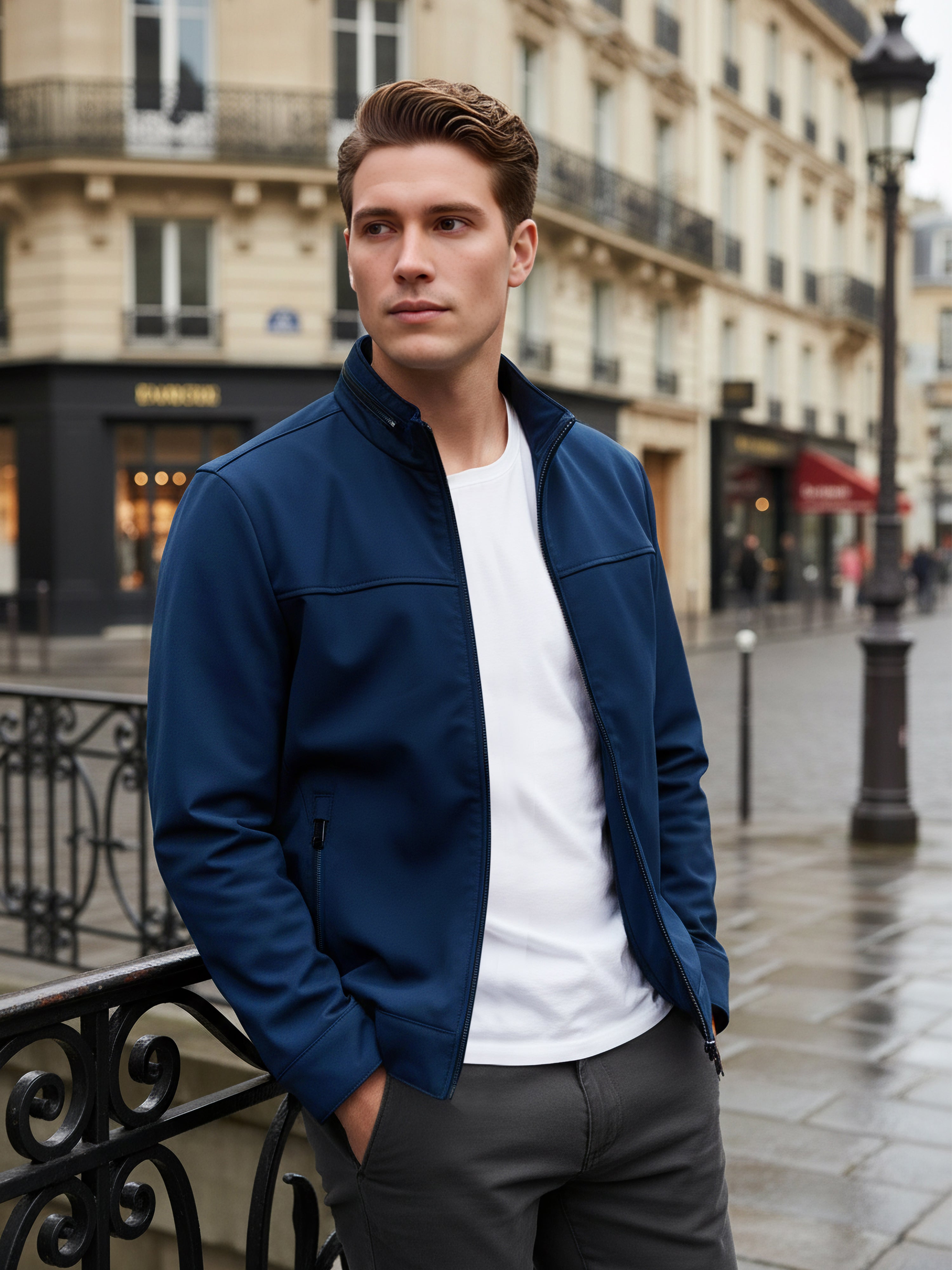 Celio Men Blue Solid Regular Fit Polyester Jackets