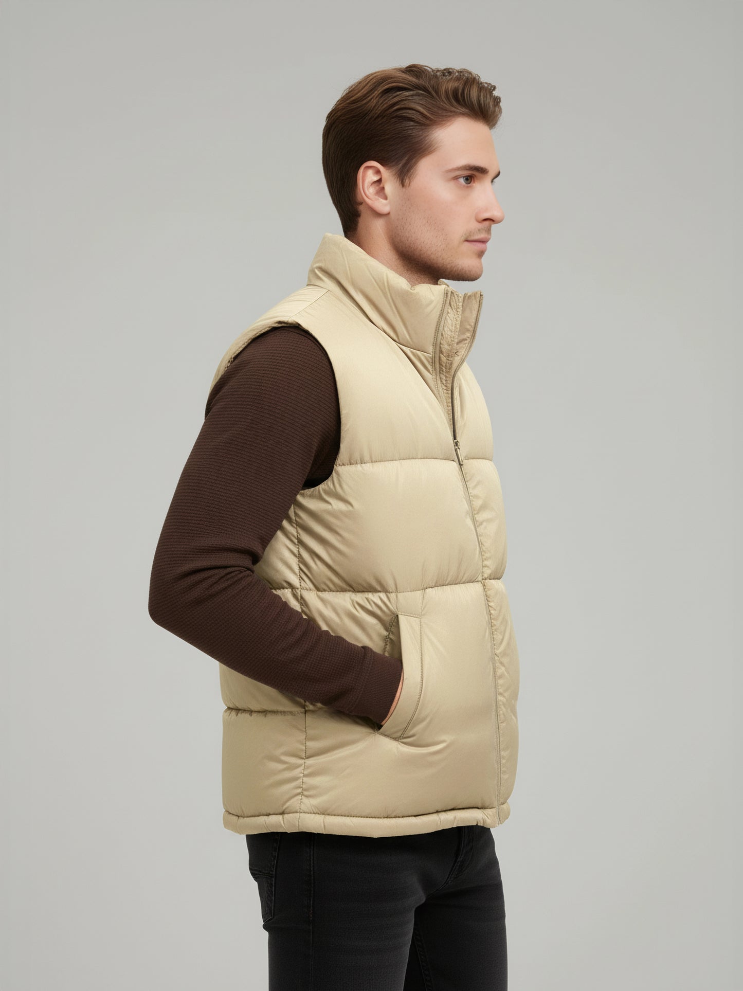 Celio* Men Beige Solid Regular Fit Polyester Jackets