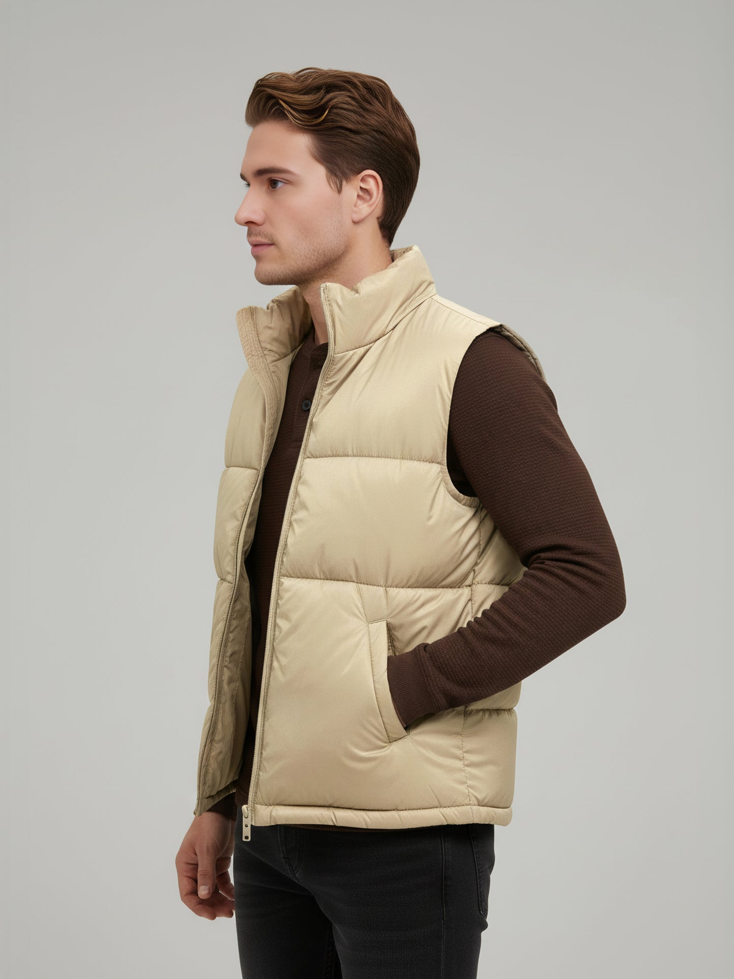 Celio* Men Beige Solid Regular Fit Polyester Jackets
