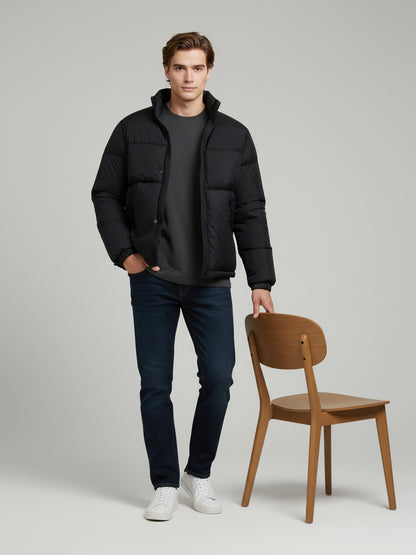 Celio* Men Black Solid Regular Fit Polyester Jackets