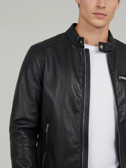 Celio Men Black Solid Regular Fit Polyester Jackets