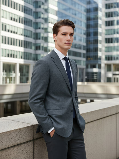 Celio Men Grey Solid Slim Fit Wool Blazer