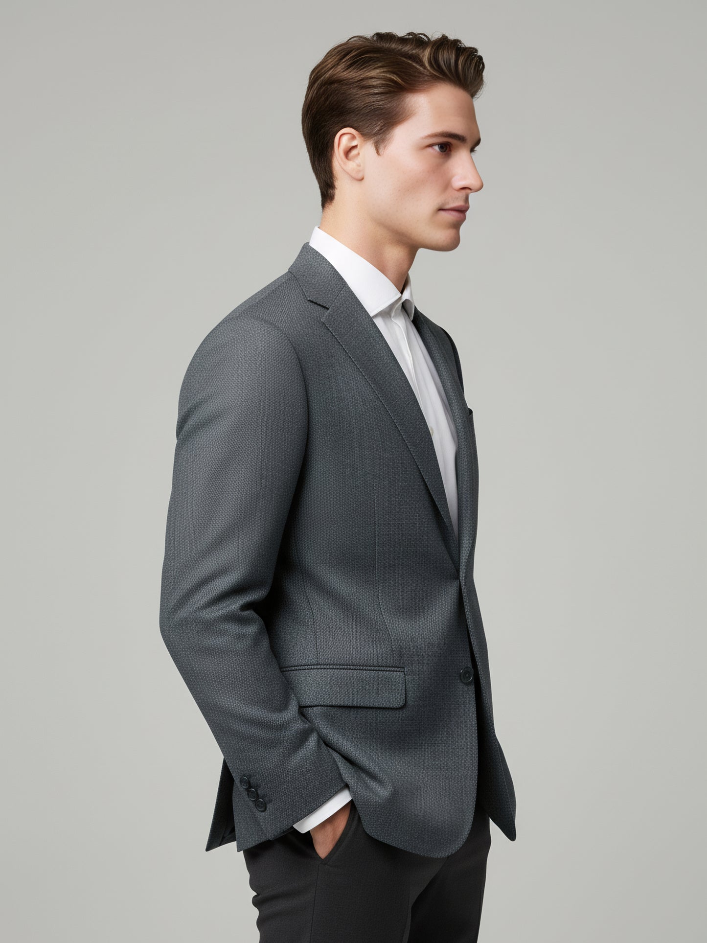 Celio Men Grey Solid Slim Fit Wool Blazer