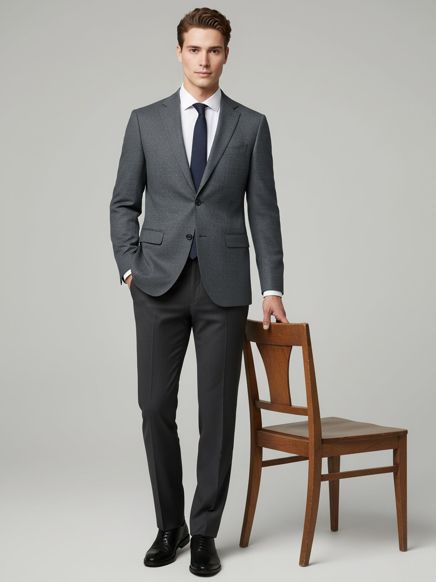 Celio Men Grey Solid Slim Fit Wool Blazer