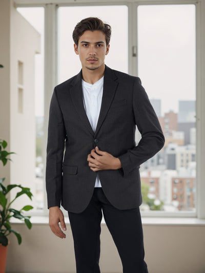 Celio* Men Black Solid Slim Fit Wool Blazer