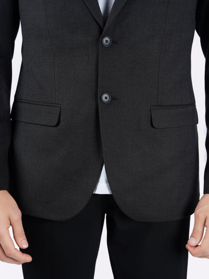 Celio* Men Black Solid Slim Fit Wool Blazer