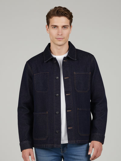 Celio* Men Blue Solid Regular Fit Cotton Jackets