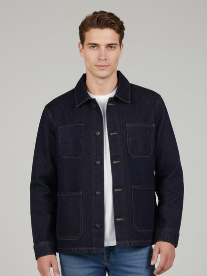 Celio* Men Blue Solid Regular Fit Cotton Jackets