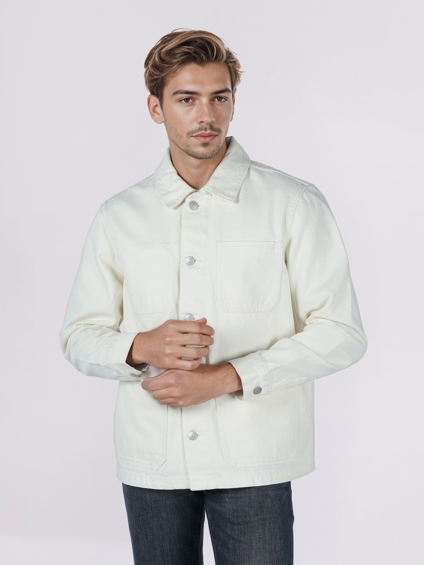 Celio* Men Cream Solid Regular Fit Cotton Jackets