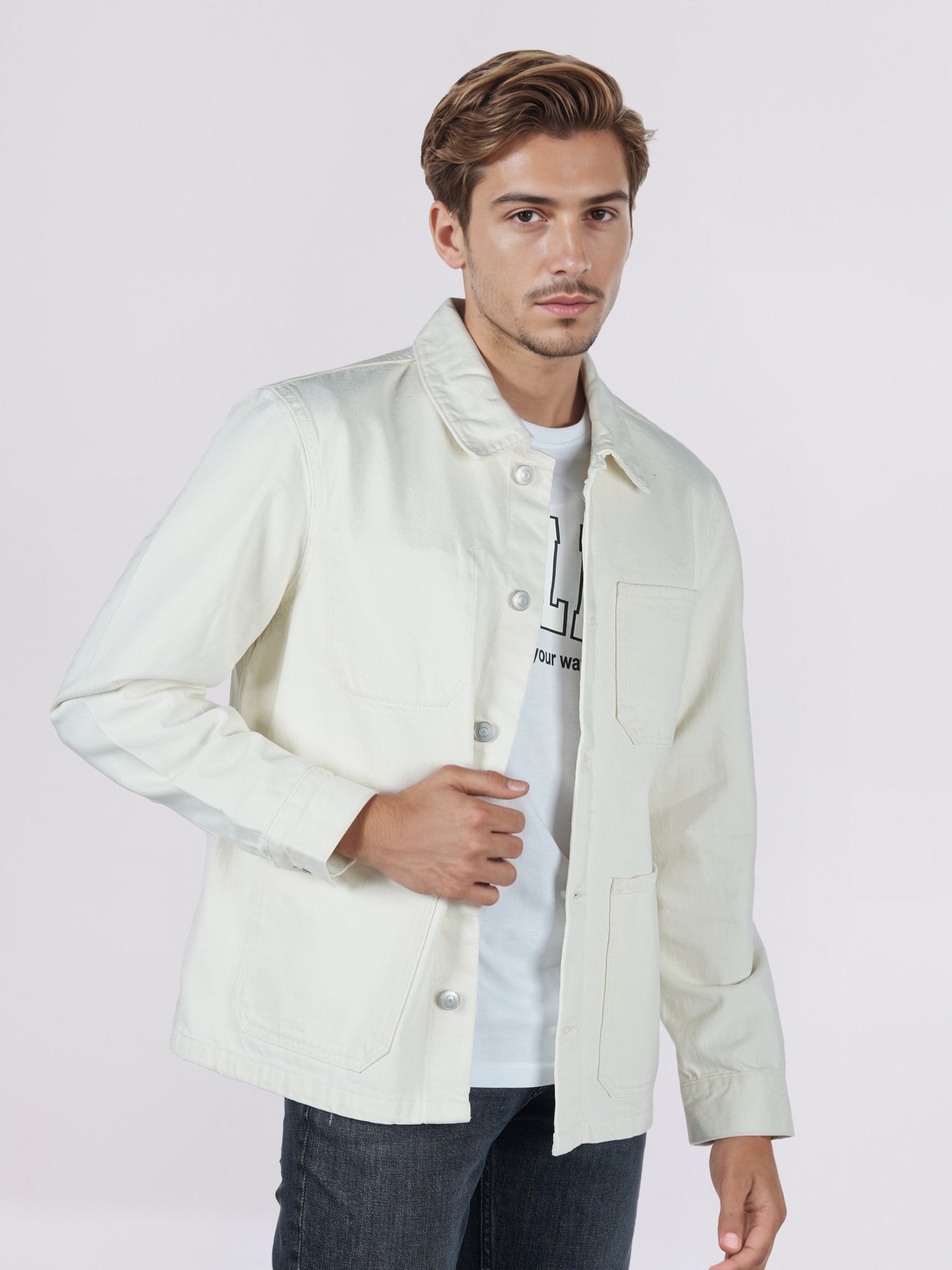 Celio* Men Cream Solid Regular Fit Cotton Jackets