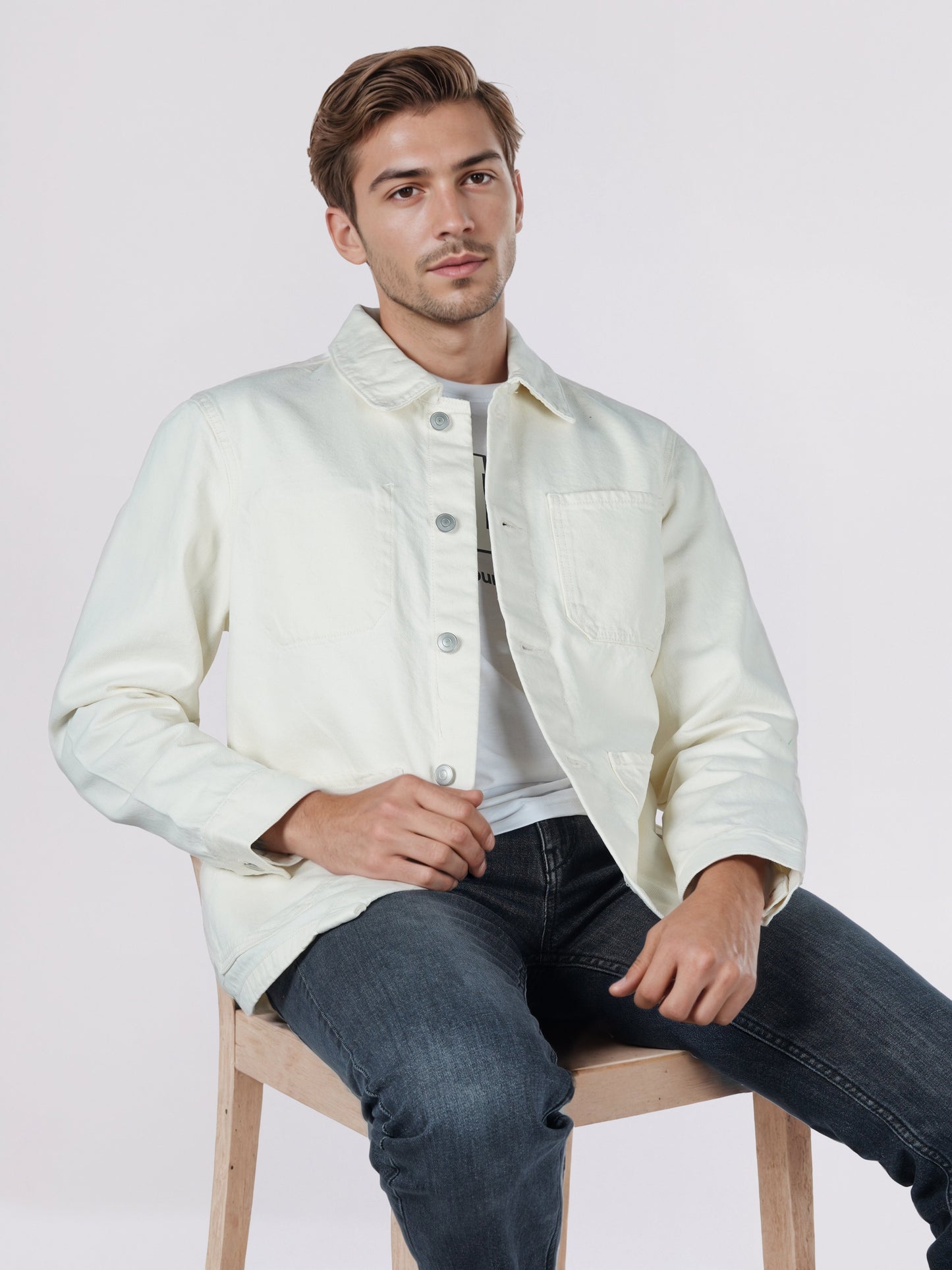 Celio* Men Cream Solid Regular Fit Cotton Jackets