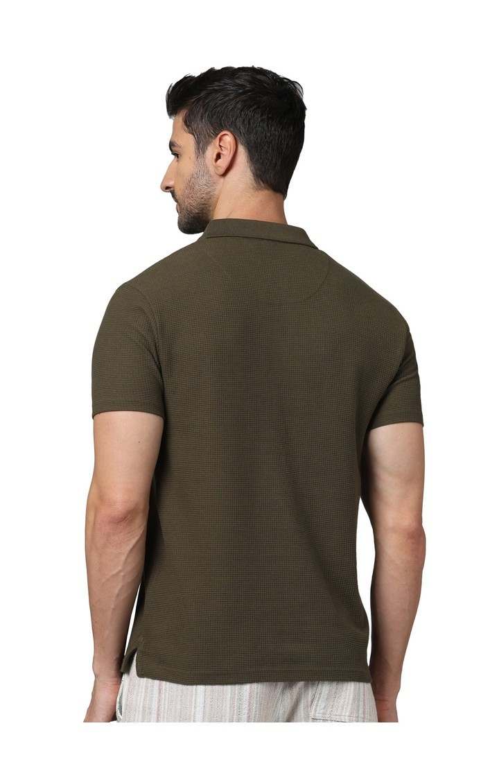 Celio* Solid Regular Fit Cotton Olive T-Shirt