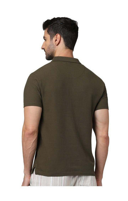 Celio* Solid Regular Fit Cotton Olive T-Shirt