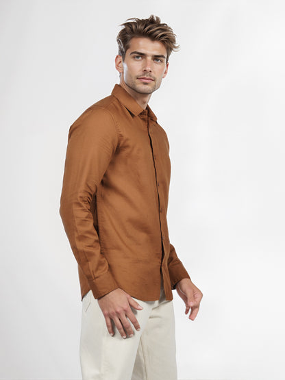 Celio* Men Brown Solid Regular Fit Cotton Shirt