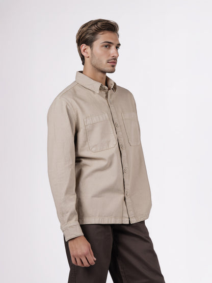 Celio* Men Beige Solid Overshirt Cotton Shirts