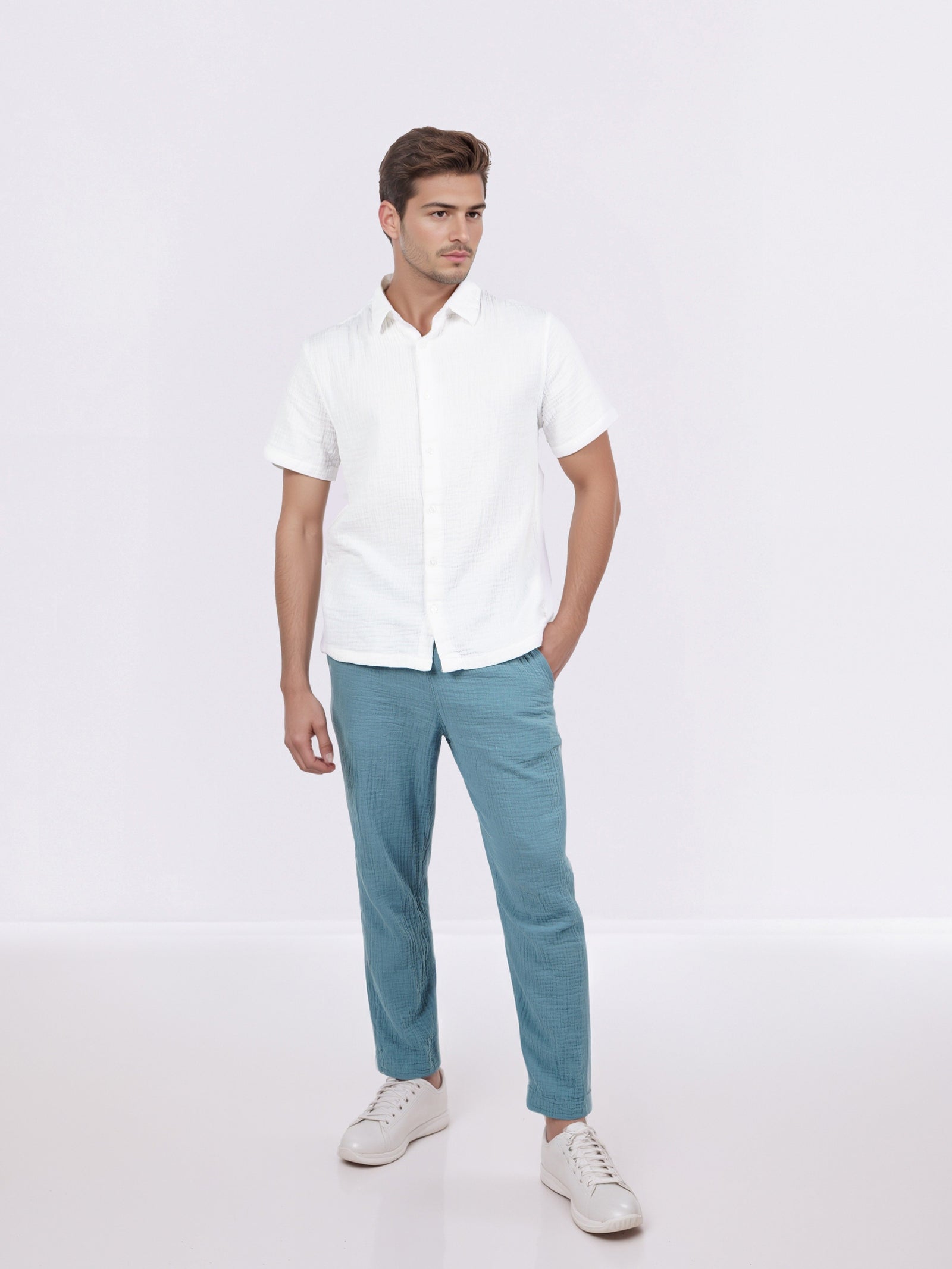 Celio* White Cotton Men Solid Regular Fit Shirts